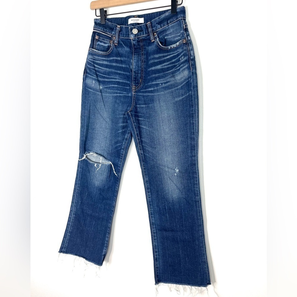 Moussy Vintage Rhode Cropped Flare High Rise Distressed Jeans Size 27 - Picture 2 of 14